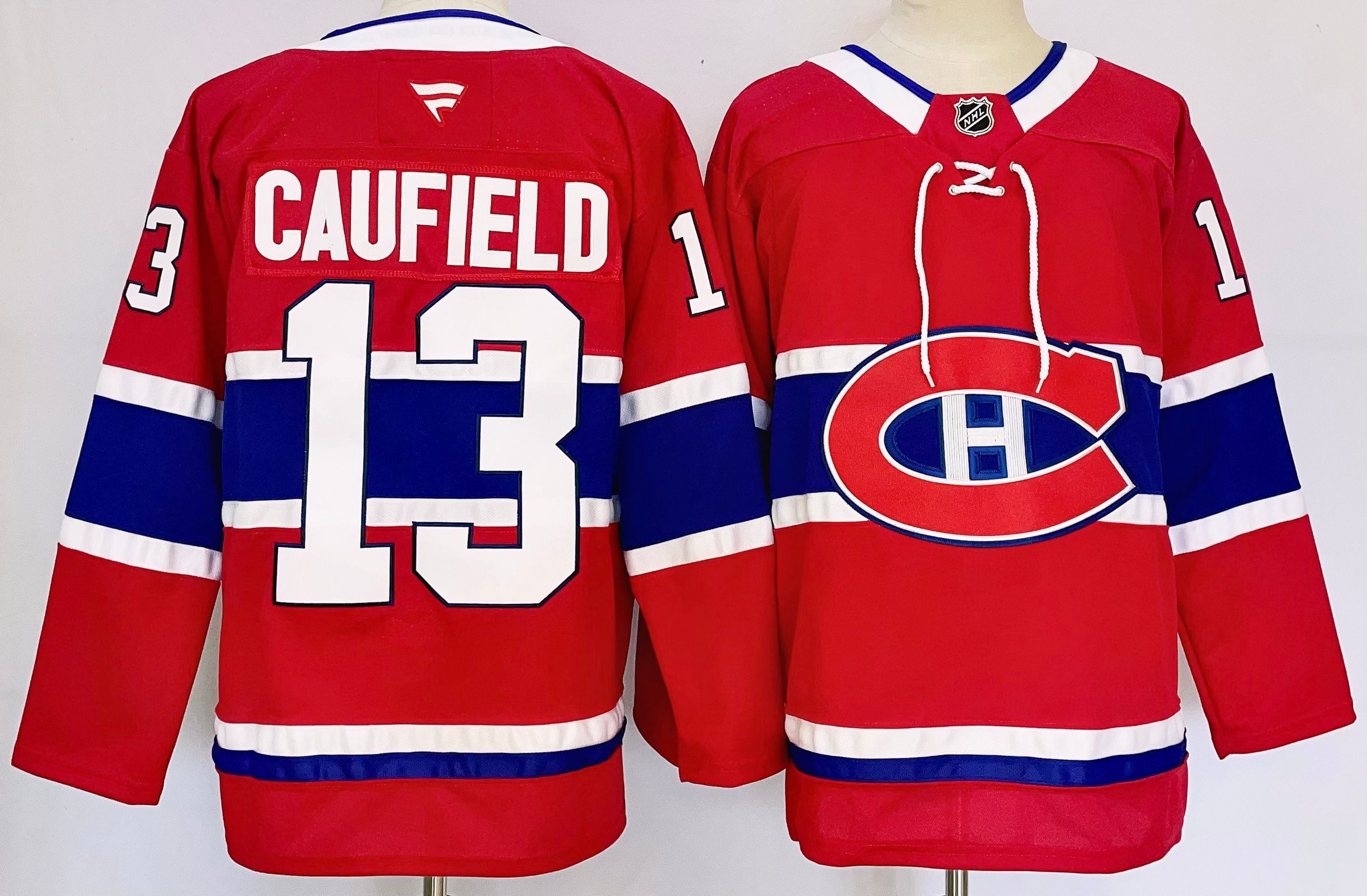 Men Montreal Canadiens #13 Caufield Red 2025 Home Premier Player NHL Jersey